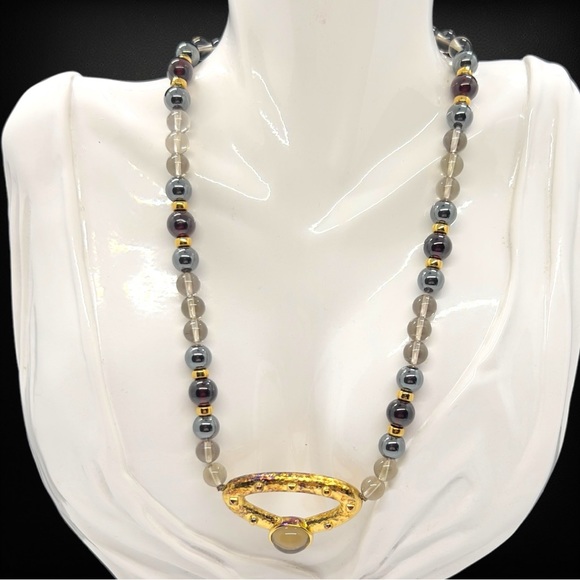 Rare Find Designer Kai-Yin Lo Gemstone Bead & Vermeil Sterling Pendant Necklace - Picture 3 of 9